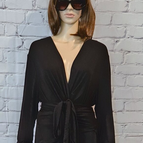 CAbi, Black long sleeve v-neck wrap dress - Picture 4 of 12